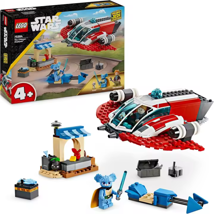 LEGO Star Wars: Las Aventuras de los Jóvenes Jedi The Crimson Firehawk Nave Estelar de Juguete, Moto Speeder, Minifiguras de Personajes, Regalo para Niños y Niñas de 4 Años o Más 75384 - 1