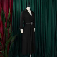 Vestido Elegante Para Oficina Para Mujer Cuello Redondo V Cintura Ajustada Pleated Midi Formal Business Work Dress OL - details 30