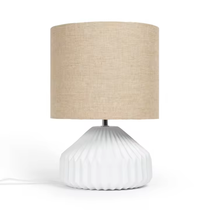 Ledkia Lámpara de Mesa Porcelana y Tela Monduver Blanco - 1