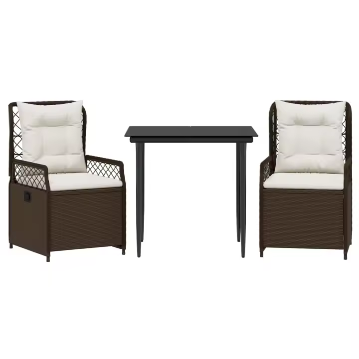 vidaXL Set comedor de jardín 3 piezas y cojines ratán sintético marrón - 1