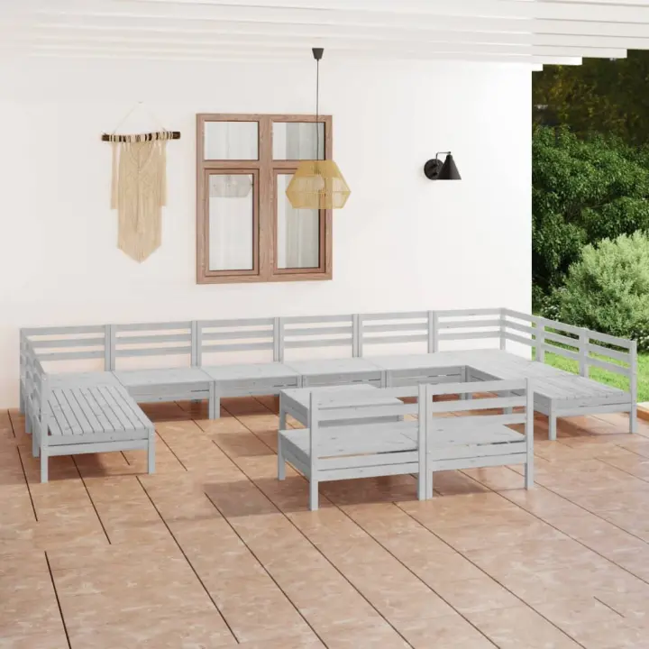 vidaXL Juego de muebles de jardín 13 pzas madera maciza de pino blanco - 1