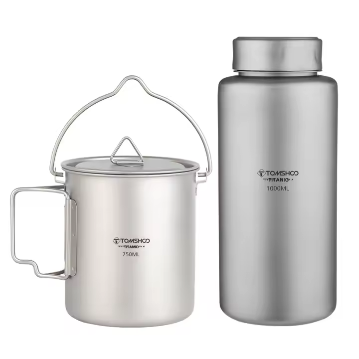 Botella De Deporte De Titanio Tomshoo 1L a Prueba De Fugas Single-layer Ultraligera Para Camping Y Exteriores 750ml Taza Pot Drinkware - 1