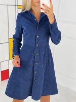 Vestido Largo De Corduroy Para Mujer Estilo Oficina Lady Con Cuello En V Y Botones Manga Larga Cierres De Botones Silueta Ajustada Y Flared - details 4