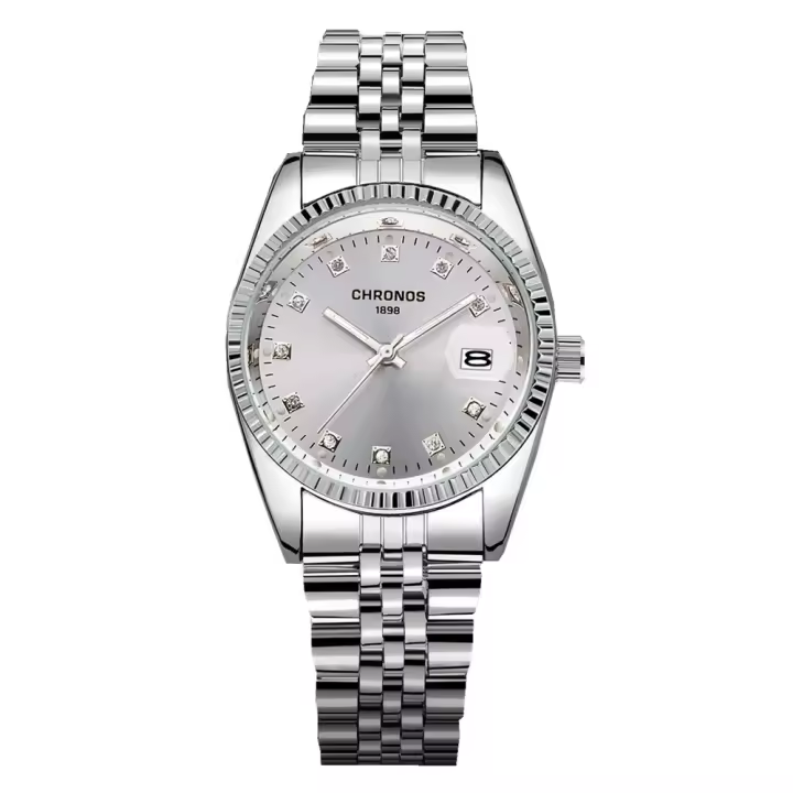 Reloj De Lujo Para Hombre CHRONOS Con Diamantes Resistentes Al Agua De Acero Inoxidable Calendario Bicolor Moda Y Casual - 1