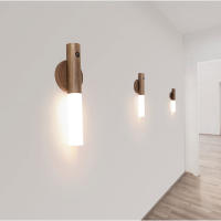 Lámpara De Pared De Madera Con Sensor De Movimiento PIR Y Luz Nocturna LED Recargable Para Armario De Cocina Y Libros Fuente De Alimentación AC - details 3