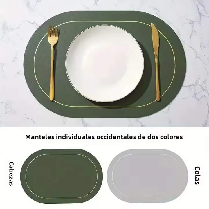 Juego De Tapetes Para Mesa De Cuero Lavables Y Resistente Al Calor Antideslizante Impermeable Para Comedor Tamaños 45x30CM Colores Variados - 1