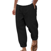 Pantalones de hombre de algodón y lino de estilo americano de talla grande, transpirables y absorbentes del sudor, de color sólido, pantalones casuales básicos de pierna ancha para hombre - details 10