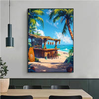 Pintura En Lienzo De Paisaje Veraniego Anime Para Bar Decoración De Pared Azul De Cabina Playa Bosque Estilo Moderno Para Sala - details 5