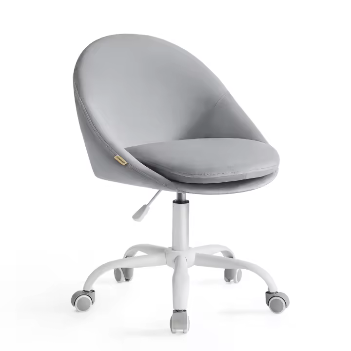SONGMICS Silla de Oficina en Casa, Silla Giratoria de Terciopelo, Silla de Escritorio, Acolchada con Espuma, Altura Ajustable, para Estudio, Dormitorio, Gris Paloma/Rosa Jalea - 1
