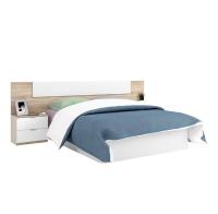 Meimon Conjunto ALAYA: Cabezal para cama de 150 cm en melamina TIPO E1 con acabado en Roble Canadian y Blanco Artik + 2 mesitas de 2 cajones c/u con guías metálicas, tiradores aluminio lacado, tacos ABS - details 2