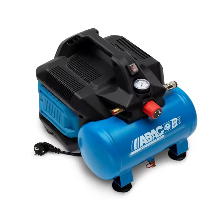 ABAC Compresor de aire silencioso portátil EASE-AIR 6, Compresor de aire sin aceite, Presión máxima 8 bar, Potencia 0.75 Hp, Depósito 6 litros, Nivel sonoro 49 dB - 1