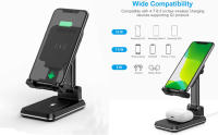 TEMCO Soporte de teléfono de carga inalámbrica, Soporte plegable 2 en 1 para teléfono celular y tableta, Cargador doble, carga inalámbrica de 10 W máxima habilitada para Qi, soporte de metal ajustable para teléfono compatible con iPhone 13/Pro/XR, etc - details 1