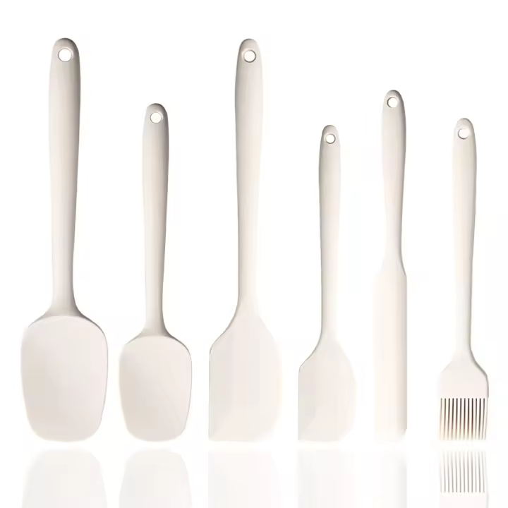 Set De 6 Cuchara De Silicona Gris Para Cocinar Y Hornear Resistentes Al Calor Y Antideslizantes Herramientas De Cocina Para Mezclar Y Hornear - 1