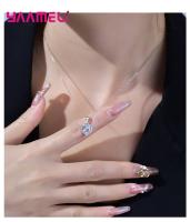 Juego De Joyas De Aniversario Romántico Para Día De San Valentín En Plata De Ley 925 Con Zirconia Cúbica Corazón Anillo Collar Y Aretes Para Mujer - details 9