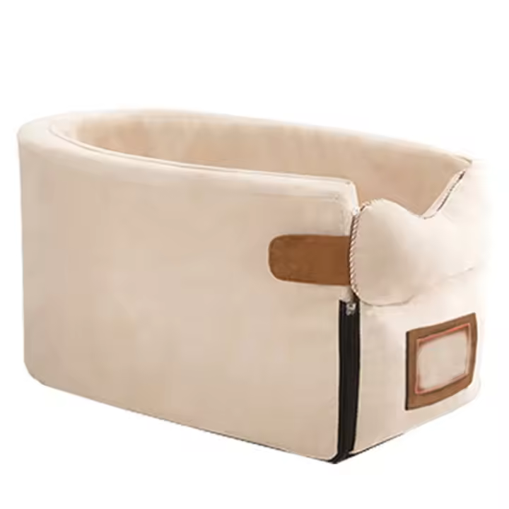 Asiento de coche para perros, cama Central portátil para gatos pequeños, bolsa de viaje de seguridad, accesorios para perros, Beige - 1