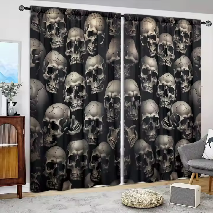2pcs Cortina De Ojo De Búho Para Decoración Del Hogar Tratamiento De Ventana Para Dormitorio Oficina Cocina Sala De Estar Y Estudio 100% Poliéster - 1