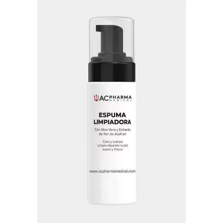 Espuma Limpiadora Facial con Aloe Vera y Extracto de Flor de Azafrán | Mousse Hidratante, Calmante y Purificante para la cara altamente eficaz | Elimina Impurezas MUY EFICAZ | Apta para Todo Tipo de Pieles | Cosmética Profesional  ACpharma Medical 150ml - 1