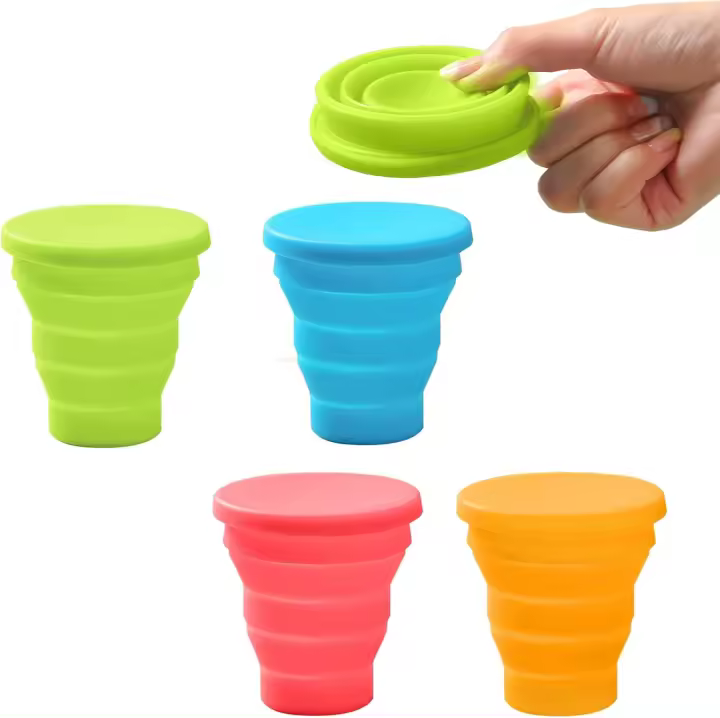 Taza de viaje plegable, Taza de Agua portátil, 4 piezas de viaje plegable de silicona para Viajes de camping, senderismo y Trabajo (170 ml) - 1