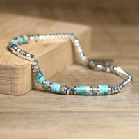 Pulsera Minimalista De Acero Inoxidable Con Piedra Natural Hecha a Mano Para Mujer Pulsera OT Clasp Picasso Hematita Joyería Unisex - details 10