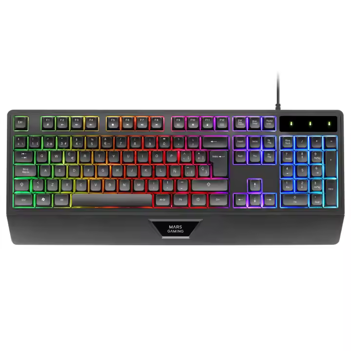 Mars Gaming MK124, Teclado Ergonómico H-Mech, Reposamuñecas Integrado, Iluminación FRGB Rainbow, Teclado Gaming Antighosting Avanzado, Teclado PC Completo Multiplataforma, Teclado Negro o Blanco con Idioma en Español, Francés o Portugués - 1