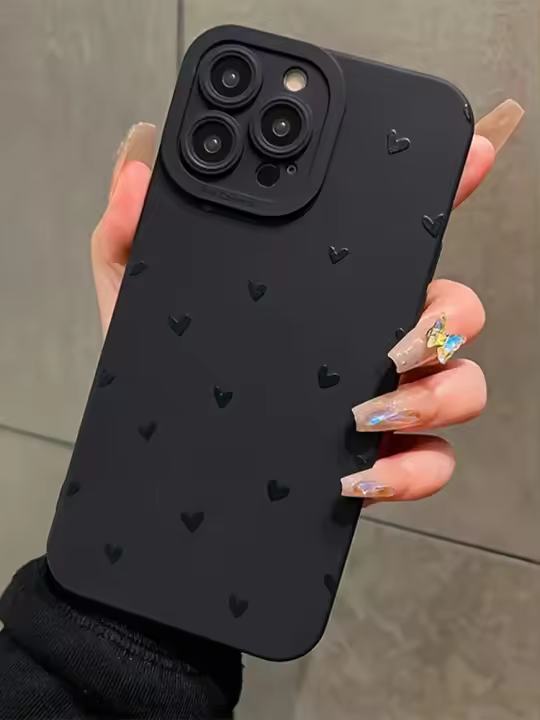 Funda De Teléfono Corazón Negro Para iPhone 14 13 11 15 pro Max 12 Mini XS XR X 8 7 plus SE 2022 14Pro 13Pro Mate Cubierta Suave Compatible Con Apple - 1