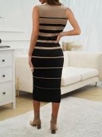 Vestido Bodycon Estampado Para Mujer HELIAR Sin Mangas De Tricoter Elegante Para Oficina Y Calle Vestido De Verano A-Line Midi O-Neck - details 3