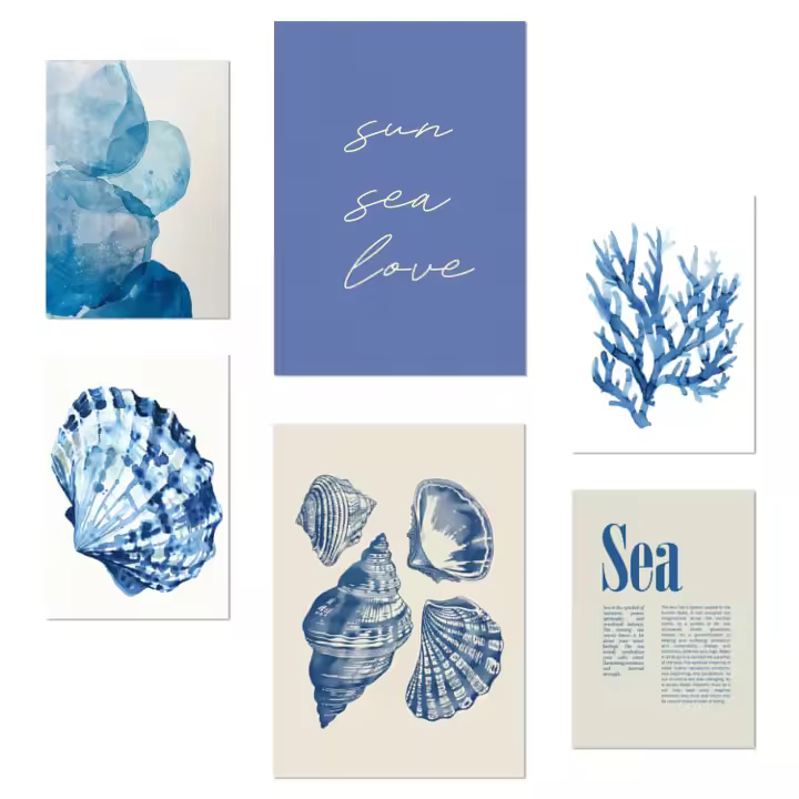 Nacnic Set de 6 Pósters Marino Azul Mar Verano Ilustración de Diseño para Decorar las Paredes del Hogar Habitaciones A3 y A4 Sin Marco - 1