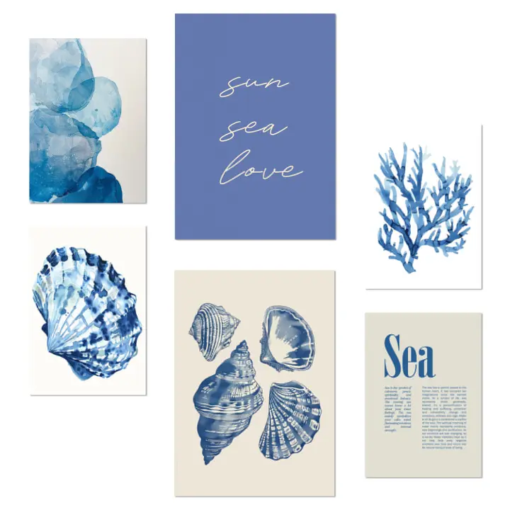 Nacnic Set de 6 Pósters Marino Azul Mar Verano Ilustración de Diseño para Decorar las Paredes del Hogar Habitaciones A3 y A4 Sin Marco - 1