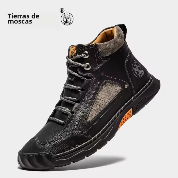 Botas De Tobillo Clásicas Vintage Para Hombre De Cuero Genuino Suave Y Amigable Con La Piel FLYLAND Botines Casuales Hechos a Mano - 1