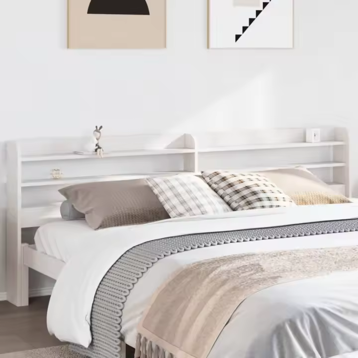 Cabecero de cama con estantes madera maciza pino blanco 180 cm - 1