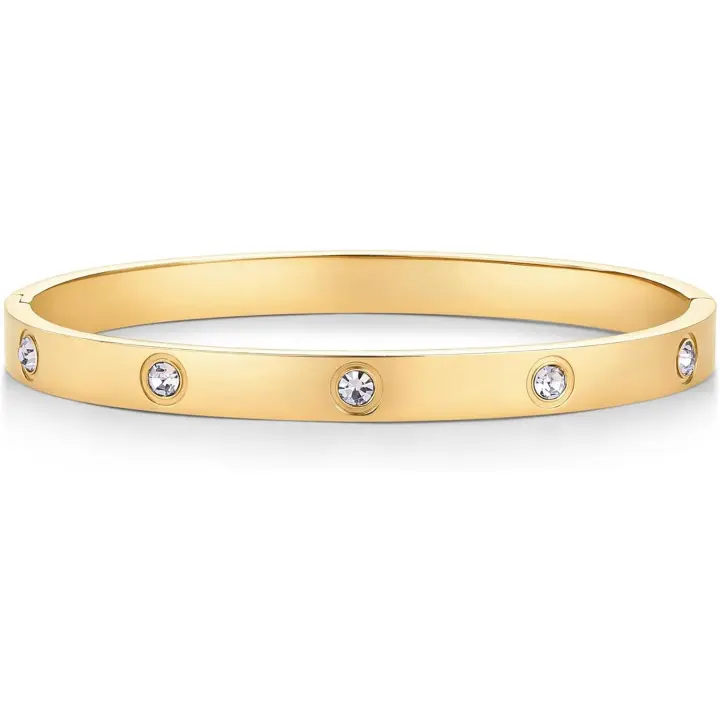14K Chapado en oro Amor pulsera para las mujeres | impermeable inoxidable Maple cúbico Zirconia with bisagra pulsera Dupe Gold Amarillo 6,5 pulgadas - 1