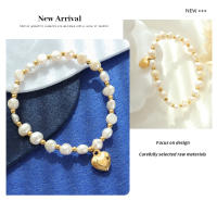 Encanto Pulseras elegantes de perlas de agua dulce para mujer, brazalete de acero inoxidable con dije romántico de corazón de amor, el mejor regalo para mujer exagerado para mujer, Gargantilla de cuentas de perlas a la moda Punk Vintage para fiesta - details 8