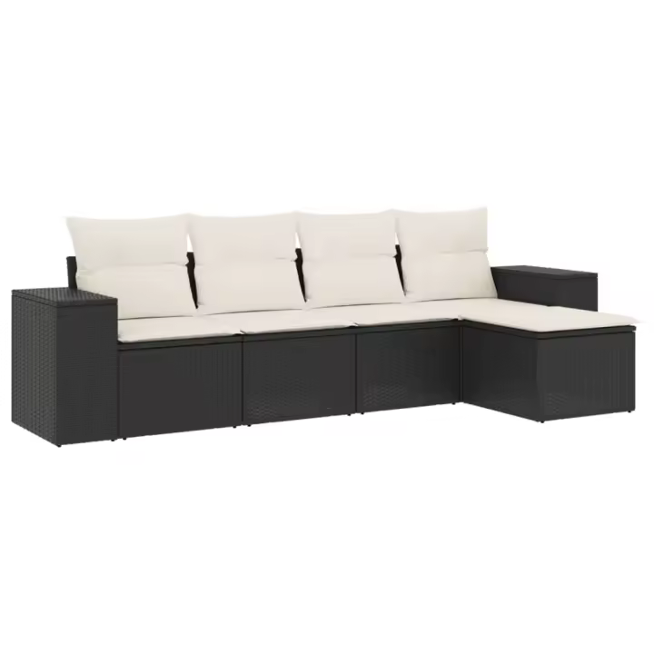 Set de muebles de jardín 5 pzas y cojines ratán sintético Negro, Negro y crema, beige and cream Conjunto Terraza Muebles Jardín Exterior Juego de Muebles de jardín Mueble Jardín Exterior Muebles de Salon Exterior - 1