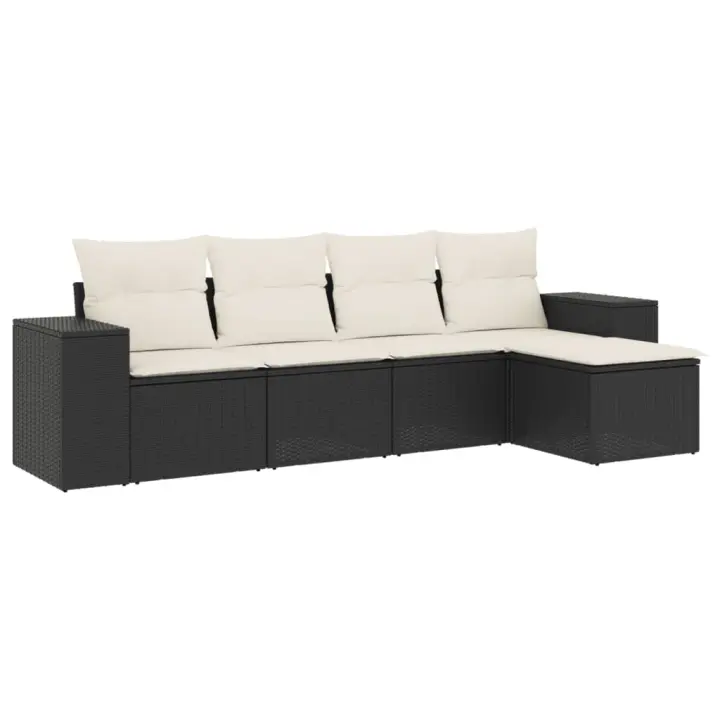 Set de muebles de jardín 5 pzas y cojines ratán sintético Negro, Negro y crema, beige and cream Conjunto Terraza Muebles Jardín Exterior Juego de Muebles de jardín Mueble Jardín Exterior Muebles de Salon Exterior - 1