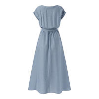 Vestido Corto De Manga Para Mujer ZANZEA 2025 Elegante Y Vintage Vestido Casual De Fiesta Midi De Verano Con Cinturón A-Line - details 9