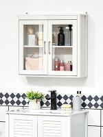 Armario de Baño de Pared con 2 Puertas de Vidrio y Estante Ajustable Mueble Colgante de Baño para Cocina Dormitorio Aseo Estilo Moderno 60x19,5x54 cm Blanco - details 1