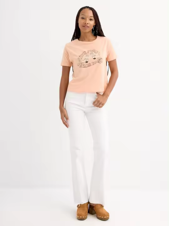 Jeans flare blancos de algodón y elastano, cintura alta, 5 bolsillos, bajo sin rematar, estilizan la figura INSIDE - 1