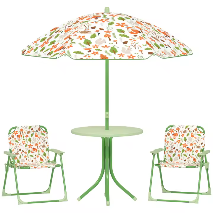 AIYAPLAY Conjunto de Mesa y Sillas Infantil de Jardín de 4 Piezas Mesa Infantil con Sillas Plegables Sombrilla Ajustable Diseño de Arcoíris para Patio Pícnic - 1