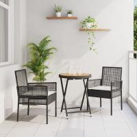 Set de Bistro de Jardín de 3 Piezas con Cojines Ratané Negro - details 0
