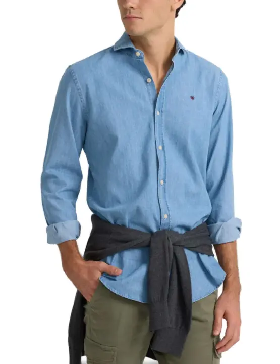 Camisa Silbon sport jeans azul medio Slim fit para hombre - 1
