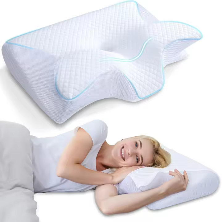 Almohada Cervical, 2 en 1 Almohada Ergonómico Espuma de Memoria Almohada Ortopedica para Soporte de Cabeza/Cuello/Hombro, Relajación y Alivio del Estrés, 60x40x11/13cm - 1