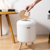 Cesta De Almacenamiento Redonda De Plástico Para Cocina Y Baño Con Tapa De Madera Granulo Contenedor Ecológico Para Basura - details 8