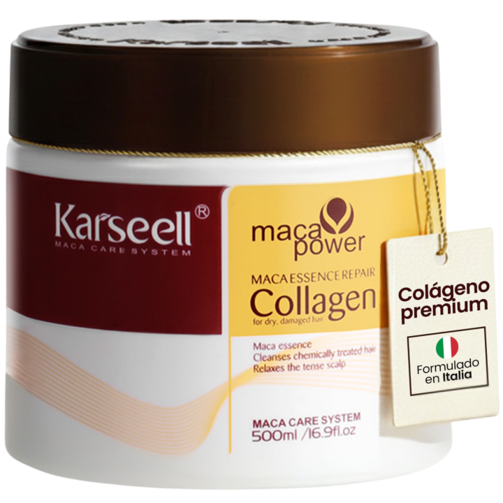 KARSEELL Mascarilla Pelo Máscara Capilar Reparación Profunda Cabello Seco y Dañado Colágeno Aceite de Argán Antifrizz Acondicionador Maca y Ácido Hialurónico Alisado Hidratación Intensa Todo Tipo de Cabello - 500 ml.