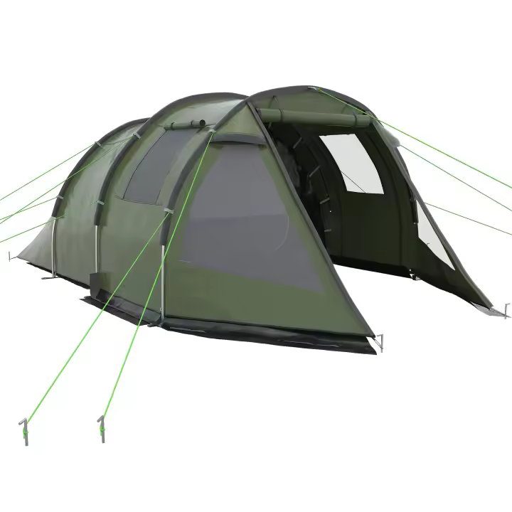 Outsunny Tienda de Campaña de Túnel Tienda Camping para 3-4 Personas Impermeable PU2000 mm Protección UV30+ con Ventanas y Bolsa de Transporte para Senderismo 475x264x172 cm Verde - 1