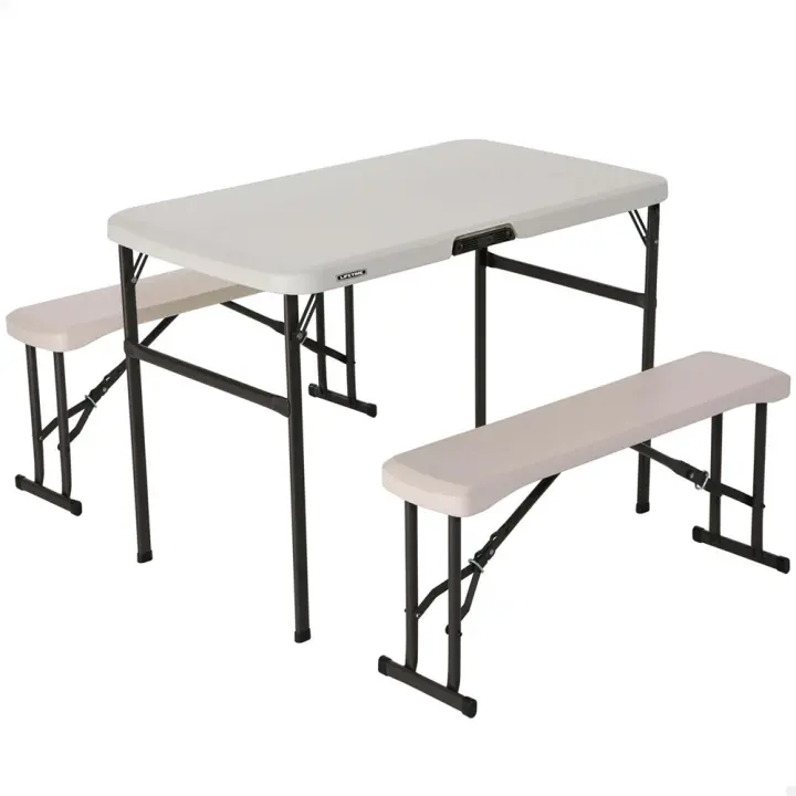 Conjunto de mesa (106x61x74 cm) y dos bancos (94x22x42 cm)plegables con asas incorporadas para 4 personas (Color Baby 92202) - 1