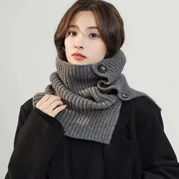 Bufanda De Punto Para Mujer Con Cuello Alto Falso Invierno Resistente Al Viento Desmontable Multifuncional Material De Poliéster - 1