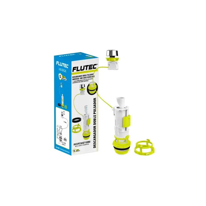 Descargador para Cisterna Universal Doble Pulsador con cable FLUTEC con Base Recambio Compatible Roca y goma de asiento - 1