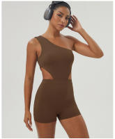 Traje De Yoga Para Mujer Un-Hombro Deporte Fitness Gimnasio Yoga Con Almohadillas Elástico Corporal Sólido Sin Mangas Talla Verdadera - details 3