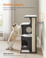 Rascador para gatos vintage de 88 cm con cueva y 3 camas, árbol de mdf con chapa de madera, poste de sisal y piel de imitación lavable - details 12