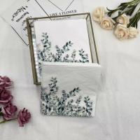 Toallas De Papel Descartables Impresas En Color Hoja Verde Para Decoración De Restaurante Occidental 33x33cm 2 Capas Virgen 20 Piezas Por Paquete - details 1